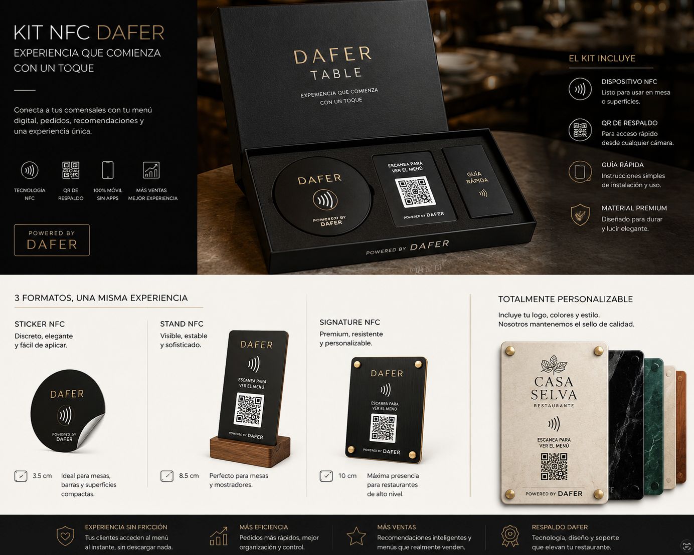 Kit NFC DAFER en caja premium con sus tres formatos